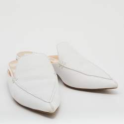 Nicholas Kirkwood White Leather Pointed Toe Beya Flat Mules Size 38