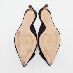 Pre Owned Nicholas Kirkwood Black Satin Eden Crystals Embellished Mule Sandals Size 38.5