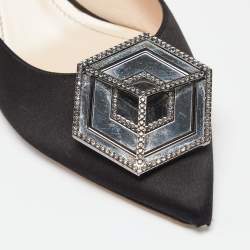 Pre Owned Nicholas Kirkwood Black Satin Eden Crystals Embellished Mule Sandals Size 38.5