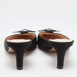 Pre Owned Nicholas Kirkwood Black Satin Eden Crystals Embellished Mule Sandals Size 38.5