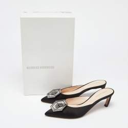 Pre Owned Nicholas Kirkwood Black Satin Eden Crystals Embellished Mule Sandals Size 38.5