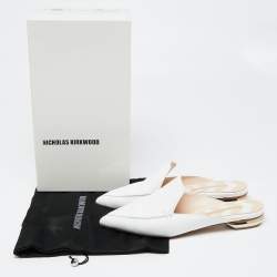 Nicholas Kirkwood White Leather Beya Flat Mules Size 38