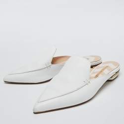 Nicholas Kirkwood White Leather Beya Flat Mules Size 38