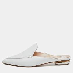 Nicholas Kirkwood White Leather Beya Flat Mules Size 38