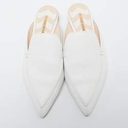 Nicholas Kirkwood White Leather Beya Flat Mules Size 38