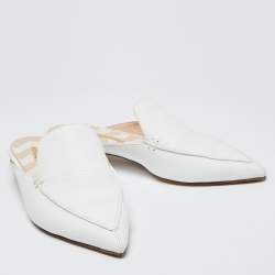 Nicholas Kirkwood White Leather Beya Flat Mules Size 38