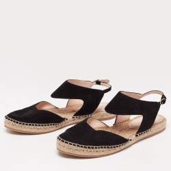 Pre Owned Nicholas Kirkwood Black Suede Slingback Flat Espadrilles Size 39