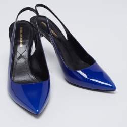 Pre Owned Nicholas Kirkwood Blue Patent Leather Mia Slingback Pumps Size 39
