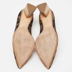Pre Owned Nicholas Kirkwood Black/Beige Lace And Leather Floral Block Heel Pumps Size 39