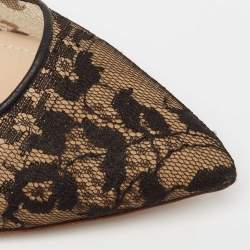 Pre Owned Nicholas Kirkwood Black/Beige Lace And Leather Floral Block Heel Pumps Size 39