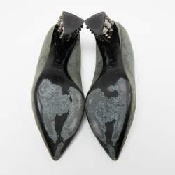 Pre Owned Nicholas Kirkwood Grey Suede Studded Heel Pumps Size 39