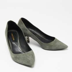 Pre Owned Nicholas Kirkwood Grey Suede Studded Heel Pumps Size 39