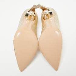 Pre Owned Nicholas Kirkwood Metallic Gold Foil Leather Pearl Embellished Pointed Toe Pumps Size 37.5