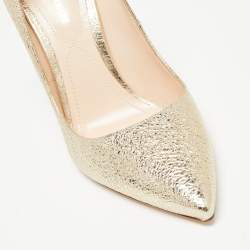 Pre Owned Nicholas Kirkwood Metallic Gold Foil Leather Pearl Embellished Pointed Toe Pumps Size 37.5