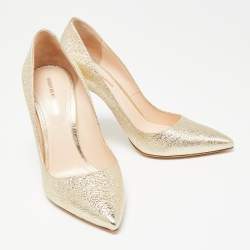 Pre Owned Nicholas Kirkwood Metallic Gold Foil Leather Pearl Embellished Pointed Toe Pumps Size 37.5