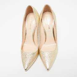 Pre Owned Nicholas Kirkwood Metallic Gold Foil Leather Pearl Embellished Pointed Toe Pumps Size 37.5