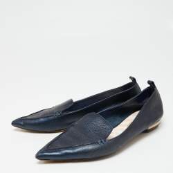 Nicholas Kirkwood Navy Blue Leather Beya Pointed-Toe Loafers Size 41