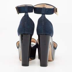 Nicholas Kirkwood Metallic Blue Fabric Maya Pearl Platform Ankle Strap Sandals Size 38
