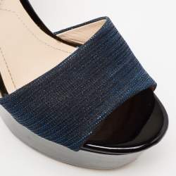 Nicholas Kirkwood Metallic Blue Fabric Maya Pearl Platform Ankle Strap Sandals Size 38
