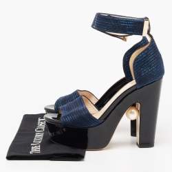 Nicholas Kirkwood Metallic Blue Fabric Maya Pearl Platform Ankle Strap Sandals Size 38