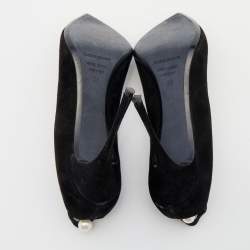 Pre Owned Nicholas Kirkwood Black Suede Pearl Embellished Pointed Toe Pumps Size 39