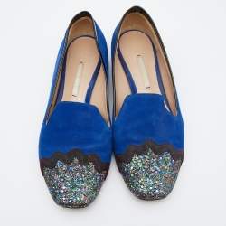 Nicholas Kirkwood Multicolor Suede And Glitter Smoking Slippers Size 38