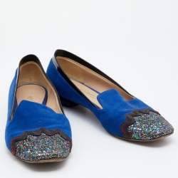Nicholas Kirkwood Multicolor Suede And Glitter Smoking Slippers Size 38