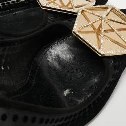 Pre Owned Nicholas Kirkwood Black Suede and Mesh Hexagon Embellished Buckle Pumps Size 39