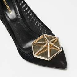 Pre Owned Nicholas Kirkwood Black Suede and Mesh Hexagon Embellished Buckle Pumps Size 39