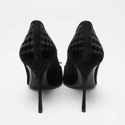 Pre Owned Nicholas Kirkwood Black Suede and Mesh Hexagon Embellished Buckle Pumps Size 39