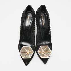 Pre Owned Nicholas Kirkwood Black Suede and Mesh Hexagon Embellished Buckle Pumps Size 39