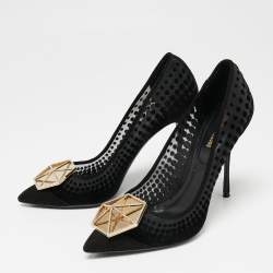 Pre Owned Nicholas Kirkwood Black Suede and Mesh Hexagon Embellished Buckle Pumps Size 39