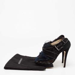 Nicholas Kirkwood Black/Blue Suede And Fabric Criss Cross Platform Sandals Size 39.5