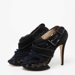 Nicholas Kirkwood Black/Blue Suede And Fabric Criss Cross Platform Sandals Size 39.5