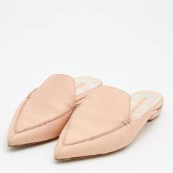 Nicholas Kirkwood Beige Leather Beya Flat Mules Size 37