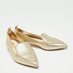Nicholas Kirkwood Metallic Gold Leather Beya Pointed Toe Loafers Size 35.5