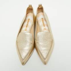 Nicholas Kirkwood Metallic Gold Leather Beya Pointed Toe Loafers Size 35.5