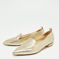 Nicholas Kirkwood Metallic Gold Leather Beya Pointed Toe Loafers Size 35.5