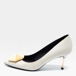 Pre Owned Nicholas Kirkwood  Off White Leather Hexagon Pointed Toe Pumps Size 38.5