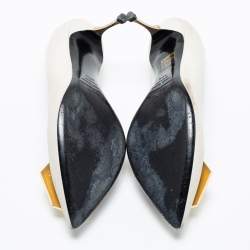 Pre Owned Nicholas Kirkwood  Off White Leather Hexagon Pointed Toe Pumps Size 38.5