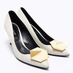 Pre Owned Nicholas Kirkwood  Off White Leather Hexagon Pointed Toe Pumps Size 38.5