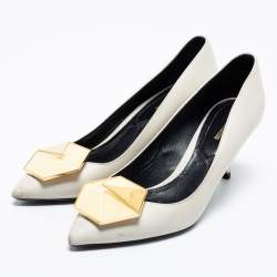 Pre Owned Nicholas Kirkwood  Off White Leather Hexagon Pointed Toe Pumps Size 38.5