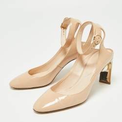 Pre Owned Nicholas Kirkwood Beige Patent Leather Lola Pearl Pumps Size 38