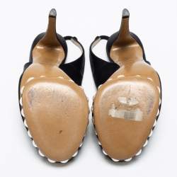 Pre Owned Nicholas Kirkwood Black Satin Peep-Toe Faux Pearl Embellished Platform Slingback Sandals Size 37