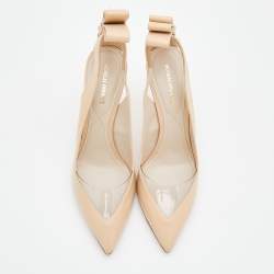 Nicholas Kirkwood Beige Leather And PVC Bow Pointed Toe Pumps Size 40.5