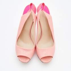 Nicholas Kirkwood Pink Lizard Embossed Leather Platform Peep Toe Slingback Sandals Size 41