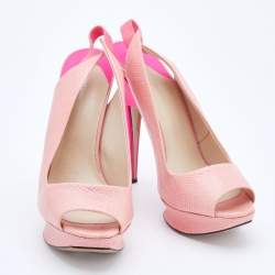 Nicholas Kirkwood Pink Lizard Embossed Leather Platform Peep Toe Slingback Sandals Size 41