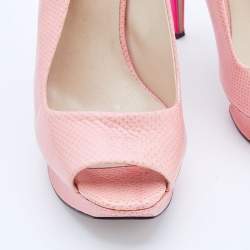 Nicholas Kirkwood Pink Lizard Embossed Leather Platform Peep Toe Slingback Sandals Size 41