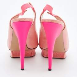 Nicholas Kirkwood Pink Lizard Embossed Leather Platform Peep Toe Slingback Sandals Size 41