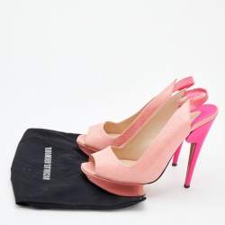 Nicholas Kirkwood Pink Lizard Embossed Leather Platform Peep Toe Slingback Sandals Size 41
